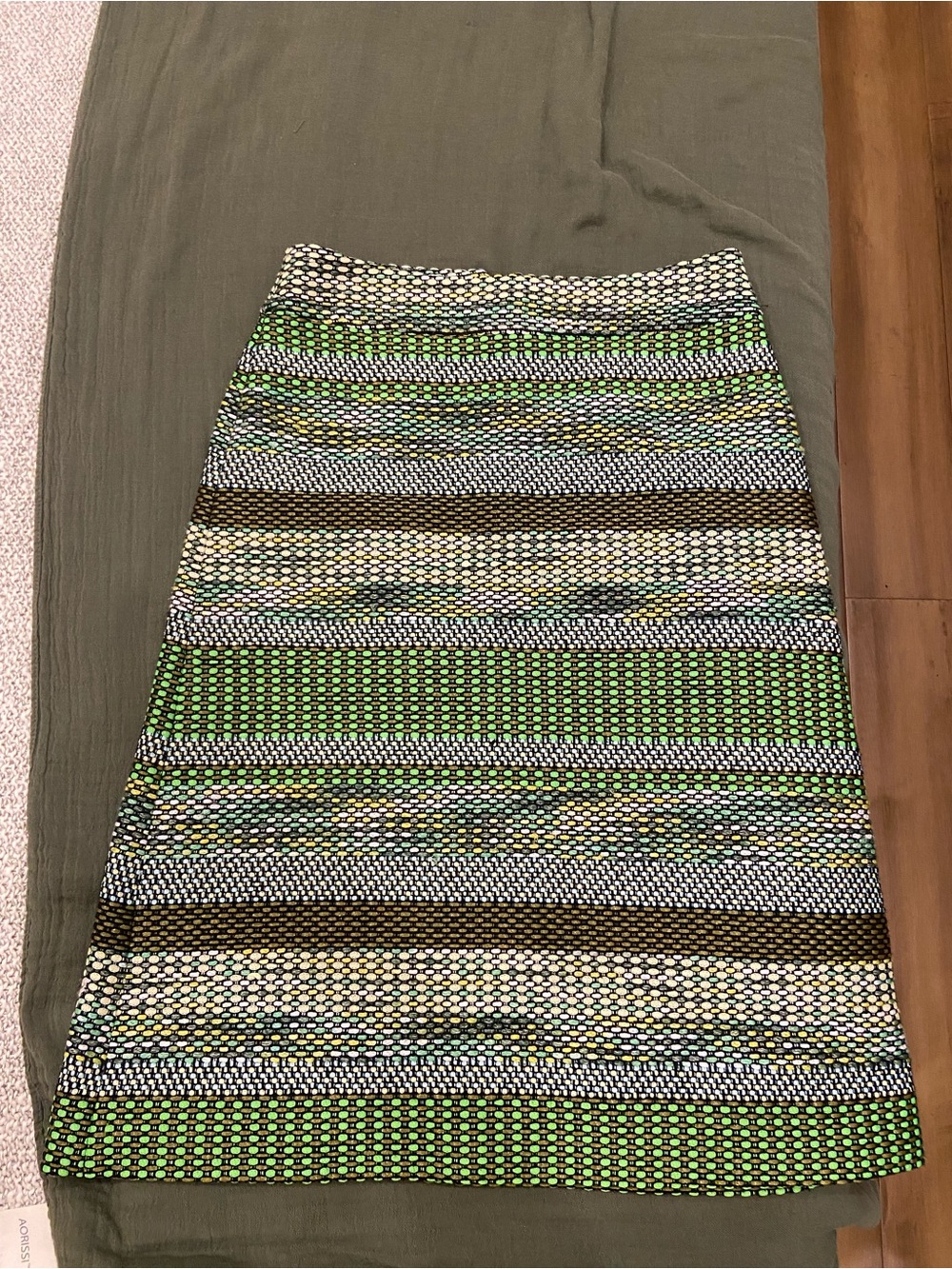 leifsdottir Green and Black Striped Pencil Skirt